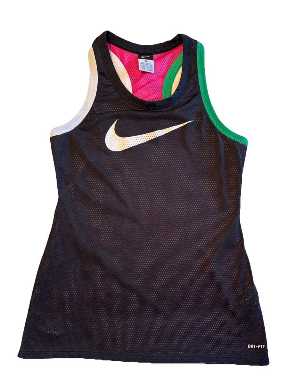 Nike | Dri Fit Reversible Active Tank Top Pink Green White Black Mesh Small